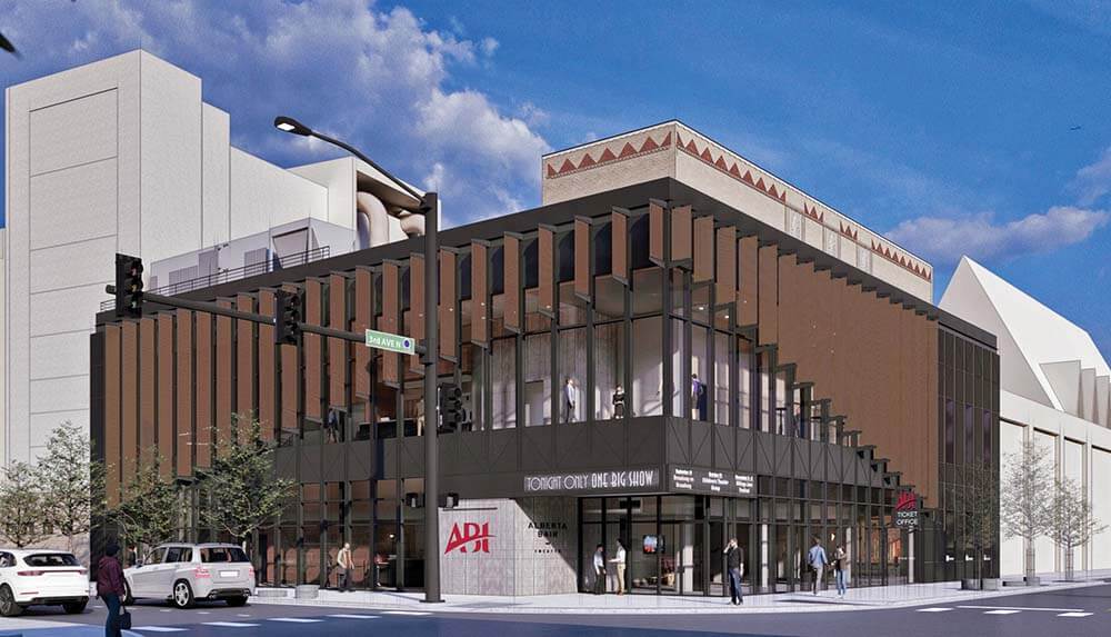 rendering of Alberta Bair Theater by Cushing Terrell, architect