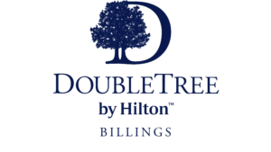 DoubleTree by Hilton logo: blue tree inside a curved D with the words 'DoubleTree by Hilton' below